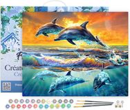 Figured'Art Schilderen op Nummer Volwassenen met lijst - Dolfijnen bij Dageraad - Handwerk acrylverf Kit DIY Compleet - 40x50cm Canvas al ingelijst