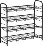 Songmics 4-laags schoenenrek, stapelbare schoenenopberger, plaats voor maximaal 16 paar, staal, 68,5 x 27,5 x 65 cm, zwart LMR067B01