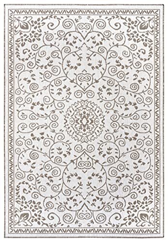 Northrugs Leyte Indoor en outdoor tapijt 80x150cm - omkeerbaar tapijt weerbestendig Oosters vintage design loper voor balkon terras tuin serre woonkamer tapijt waterdicht in linnen