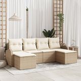 vidaXL Tuinbank Set 6-delig Beige Poly Rotan