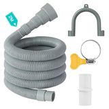 AiQInu Verlengslang voor wasmachine, 2 m, universele afvoerslang voor wasmachine/vaatwasser met adapter, kabelbinders en haken
