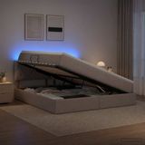 vidaXL LED-opbergbed met matras, Taupe, 160 x 200 cm, Stof