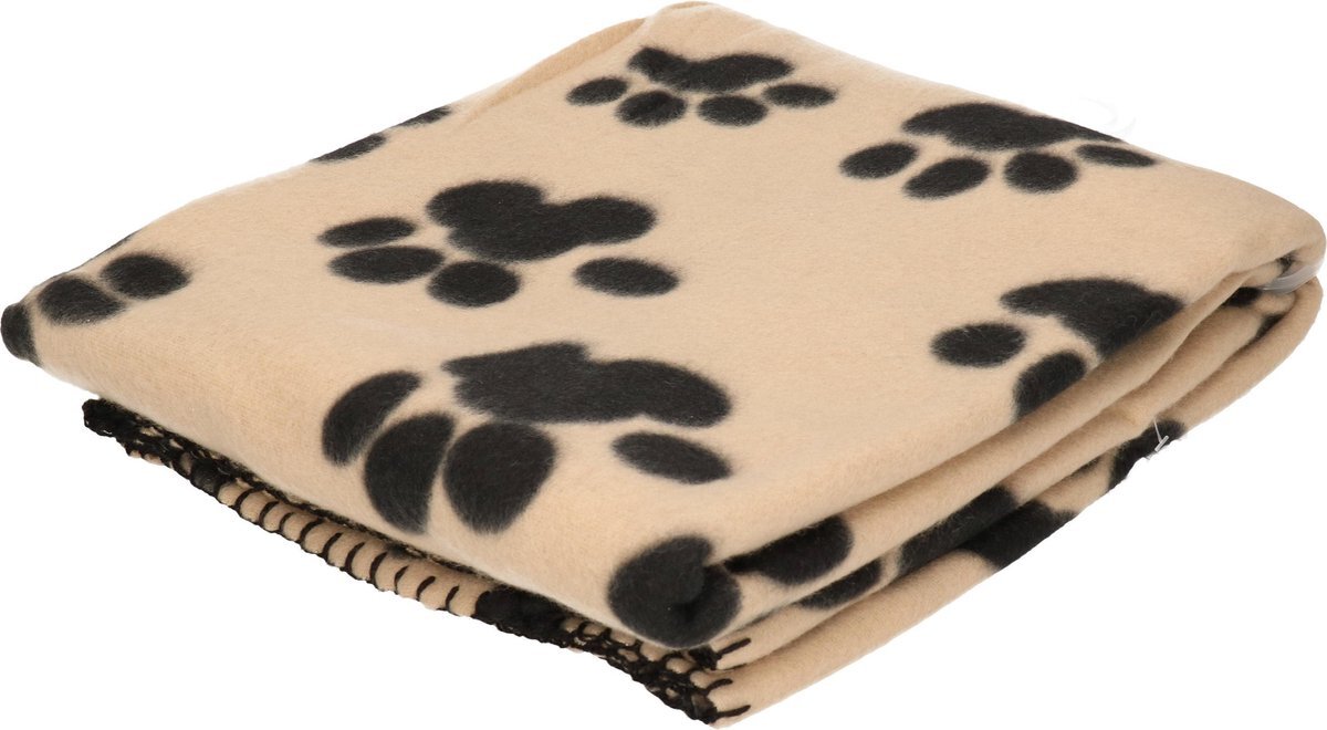 Arte r Fleece deken voor huisdieren met pootafdrukken 125 x 157 cm beige/zwart - katten/poezen dekentje - Hondenmand plaid multi