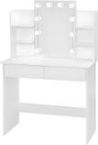 Happiq Table de toilette avec miroir LED - Table de maquillage pour chambre à coucher - Avec 2 tiroirs et 4 étagères - 90×40×125 cm