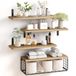 BAKAJI Set van 4 + 1 massief houten wandplanken, multifunctionele wandplanken, metalen beugels en mand, rekken voor slaapkamer, woonkamer, keuken, badkamer, boekenkast, ruimtebesparend (eiken)