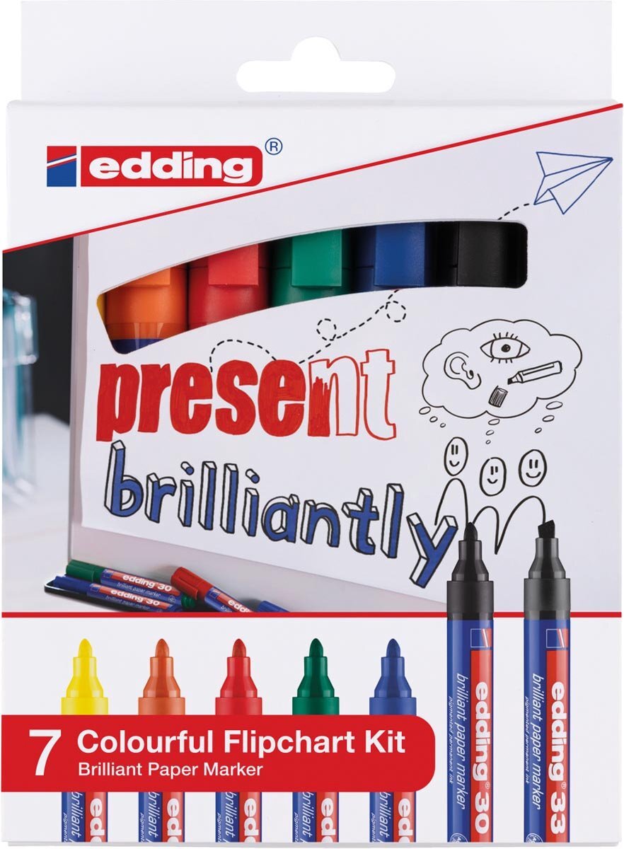 Edding Merkstift brilliant paper marker e-30 en e-33, blister met 7 stuks in geassorteerde kleuren 5 stuks