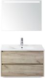BES LED Dante Badmeubelset 80 cm - Craft Oak - Keramische Wastafel Wit Enjoy met Sence Spiegel