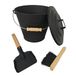 Relaxdays ascontainer met deksel, 10L, inclusief asbezem & haardschep, handvat, zwart/natuur, 25x30x20 cm