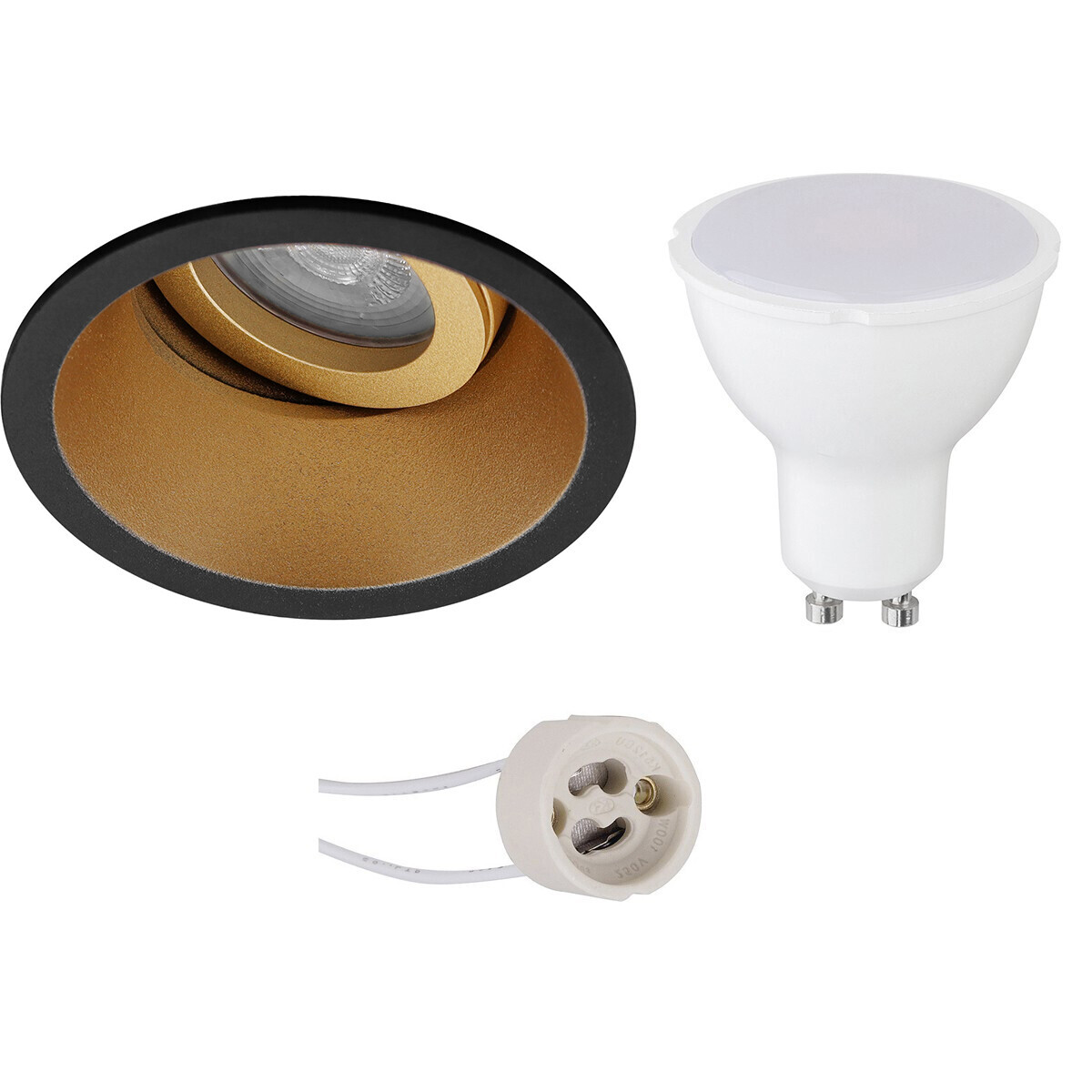 BES LED Voordeelset LED Spot Set - Pragmi Zano Pro - GU10 Fitting - Dimbaar - Inbouw Rond - Mat Zwart/Goud - 6W - Natuurlijk Wit 4200K - Kantelbaar - Ã˜93mm