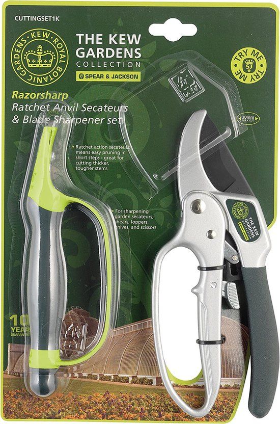 Spear & Jackson Kew Gardens Ratchet Anvil Secateurs & Sharpener Set
