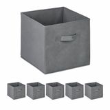 Relaxdays Panier de rangement, Set de 6, Gris clair, Tissu, 19 Litres, Pliable