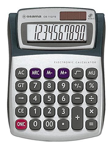 OSAMA METAL, 10-cijferige rekenmachine met LCD-display met verstelbare hellingshoek en rubberen rand - zilver en zwart