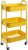 DOEWORKS Opbergwagen 3-etages Metaal Utility Cart Rolwagen, Organizer Trolley met Wielen voor Keuken Make-up Badkamer Kantoor, Geel
