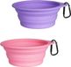 Goodivery Bol pliable, lot de 2 bacs d'eau en silicone pour chiens en déplacement, portables, bacs de voyage étanches avec mousqueton pour chiens et chats, pour eau et alimentation (violet, rose)