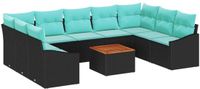 vidaXL Ensemble de bancs de jardin 10 pièces noir poly rotin