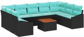 vidaXL Ensemble de bancs de jardin 10 pièces noir poly rotin