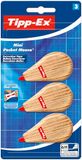 Tipp-Ex Correctietape Mini Pocket Mouse, ideaal voor schoolmaterialen, 6 m x 5 mm, 3 stuks, houtkleuren
