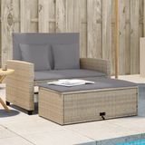 vidaXL Tuinbank met kussens, 2-zits, beige, polyrotan