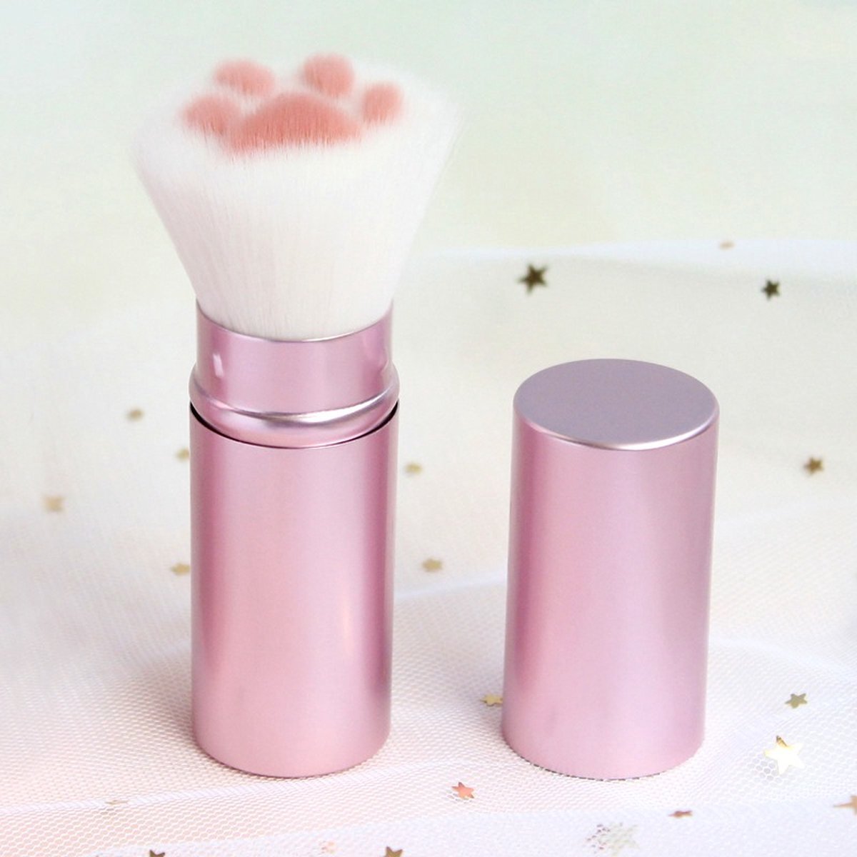Elemental Goods Make-up Kwast met Kattenpootje – Intrekbare Kwast voor Highlighter, Blush, Bronzer & Poeder – Roze