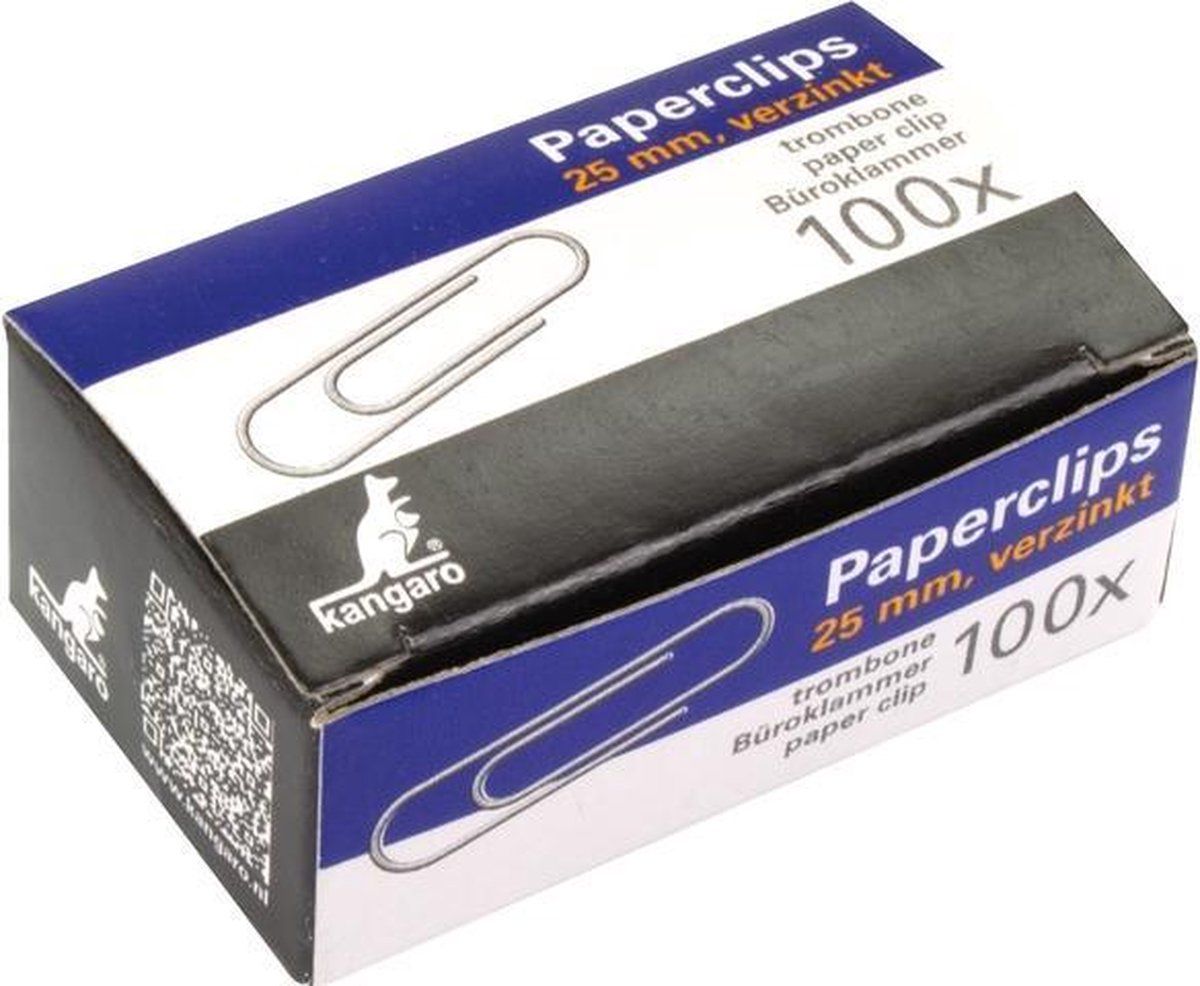 Kangaro Paperclips 25 mm rond - doosje 100 stuks, verzinkt