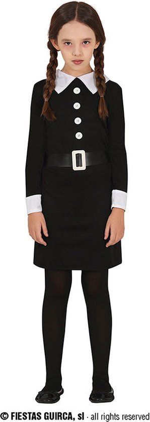 Fiestas Guirca - Wednesday Addams Jurk - Meisjes - 3-4 jaar - Halloween Kostuum