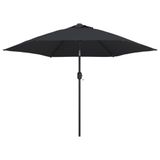 Syfax Parasol met LED-verlichting en stalen paal 300 cm zwart