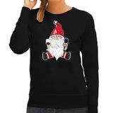 Bellatio Decorations foute kersttrui / sweater - voor dames - karaoke gnoom - zwart - kerstkabouter L