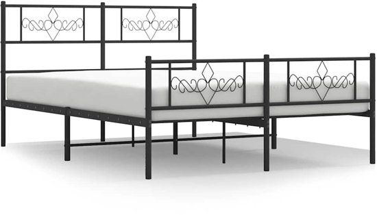 vidaXL Bedframe met hoofd- en voeteneinde metaal zwart 150x200 cm
