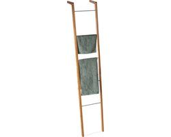 Relaxdays Handdoekladder - Bamboe & Staal - 180cm - 5 Stangen - Zilver/Lichtbruin