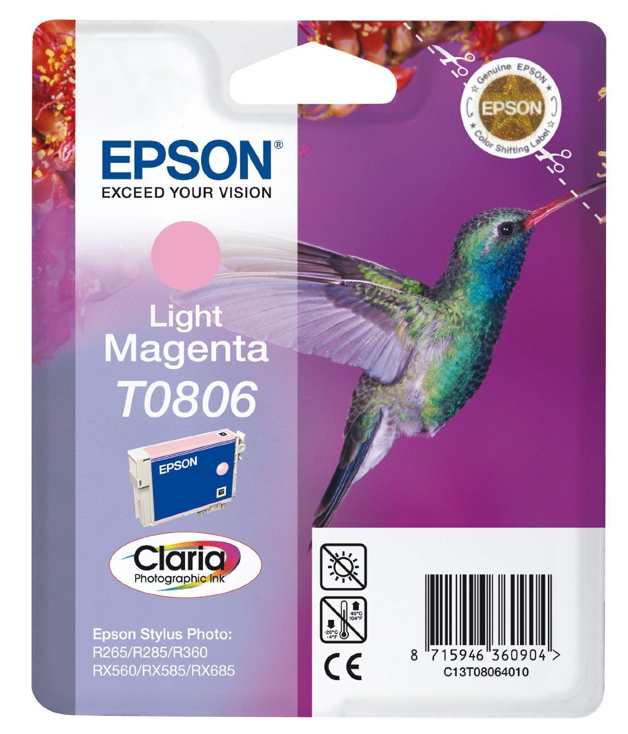 Epson Hummingbird inktpatroon Light Magenta T0806 Claria Photographic Ink single pack / Lichtmagenta