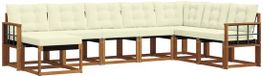 vidaXL - Ensemble de salon d'angle - 8 places assises - Naturel et crème - Acacia bois