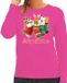 Bellatio Decorations Foute Kersttrui - sweater - kerstsokken met diertjes - Merry Christmas - roze - voor dames XL