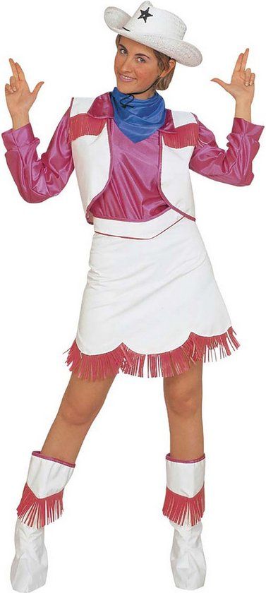 Widmann Saloon Cow Girl Kostuum Vrouw - Roze/Wit/Beige - Maat M