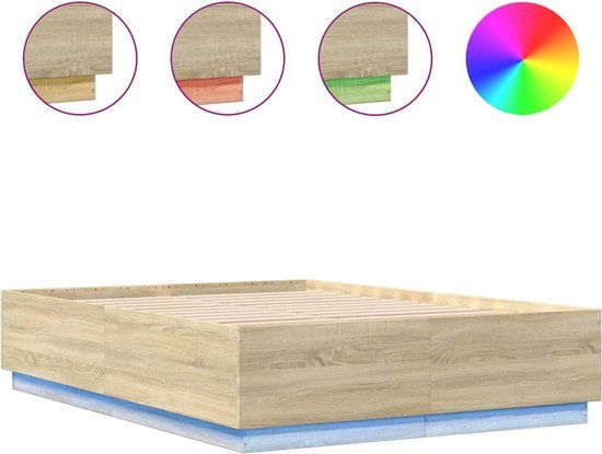 vidaXL Bedframe met LED-verlichting Sonoma eikenkleurig 140x200 cm