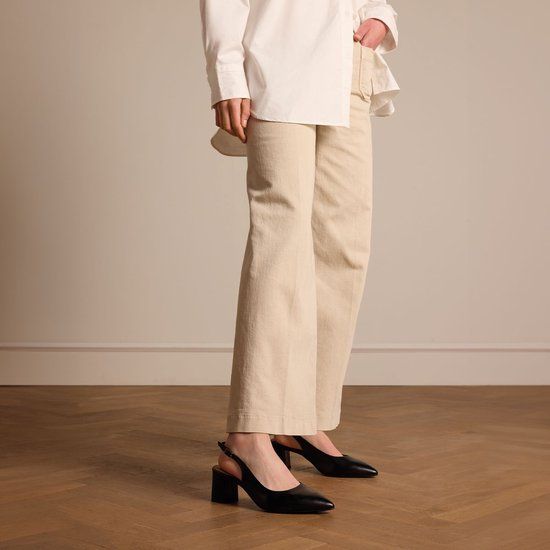 No Stress Dames Zwarte Leren Slingbacks Maat 40