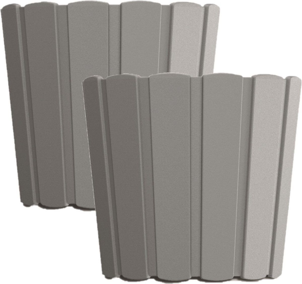 Prosperplast Wood-look Plantenpot Set - 2x Ø24cm - Steengrijs