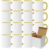 Acen Merchandise Set van 12 sublimatiebekers zonder opdruk, hoogwaardig keramiek, sublimatiebekers met inkt, binnenkant en handvat, geel