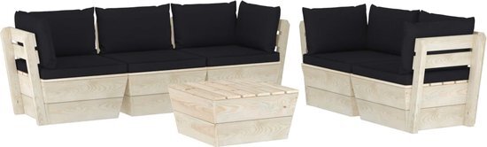 vidaXL 6-delige Loungeset met kussens pallet vurenhout