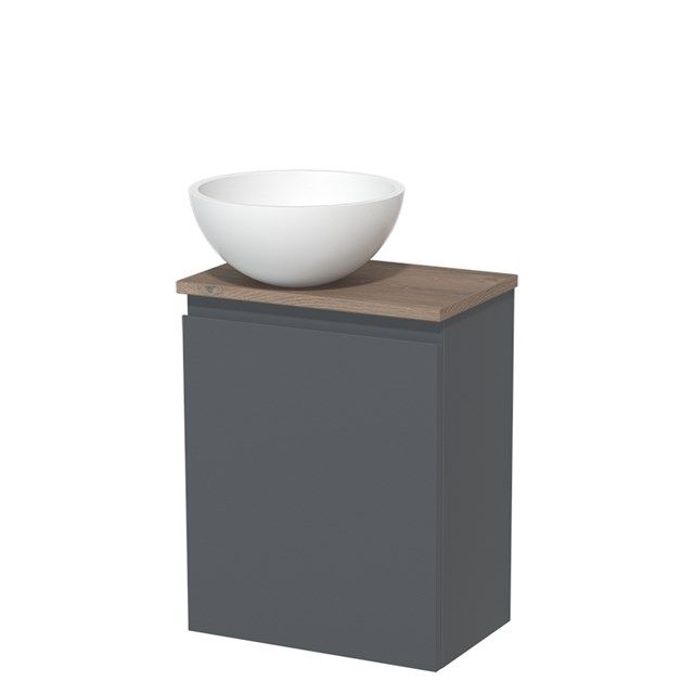 Maxaro Toiletmeubel met Waskom Solid Surface Modulo Donkergrijs Greeploos 41 cm Middenbruin Eiken Blad