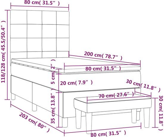 vidaXL Boxspring met matras fluweel lichtgrijs 80x200 cm