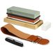 Romon 4-in-1 set slijpstenen, complete set met bamboebasis en leer voor alle soorten messen