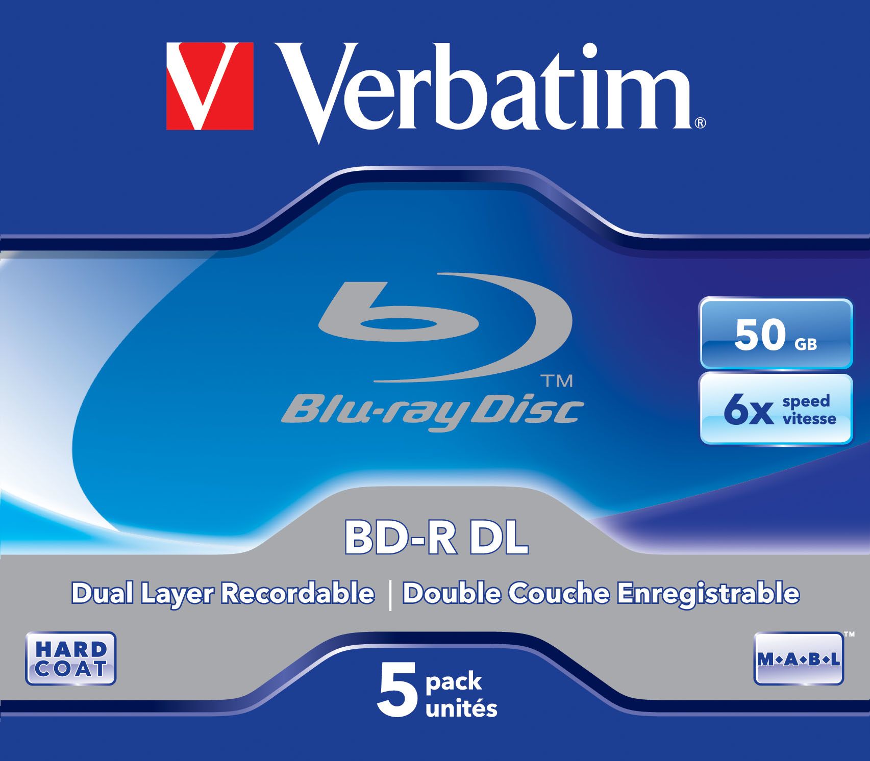 Verbatim Blu-ray Disc BD-R DL recordable 50Gb 6x speed (43748). Doos van 5 stuks.