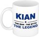 Bellatio Decorations naam cadeau mok - Kian - man myth legend - koffiemok - 300 ml - collega - vaderdag