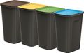Set de poubelles, noir, 4 pièces de 50 litres, pour le tri des déchets, avec couvercles colorés