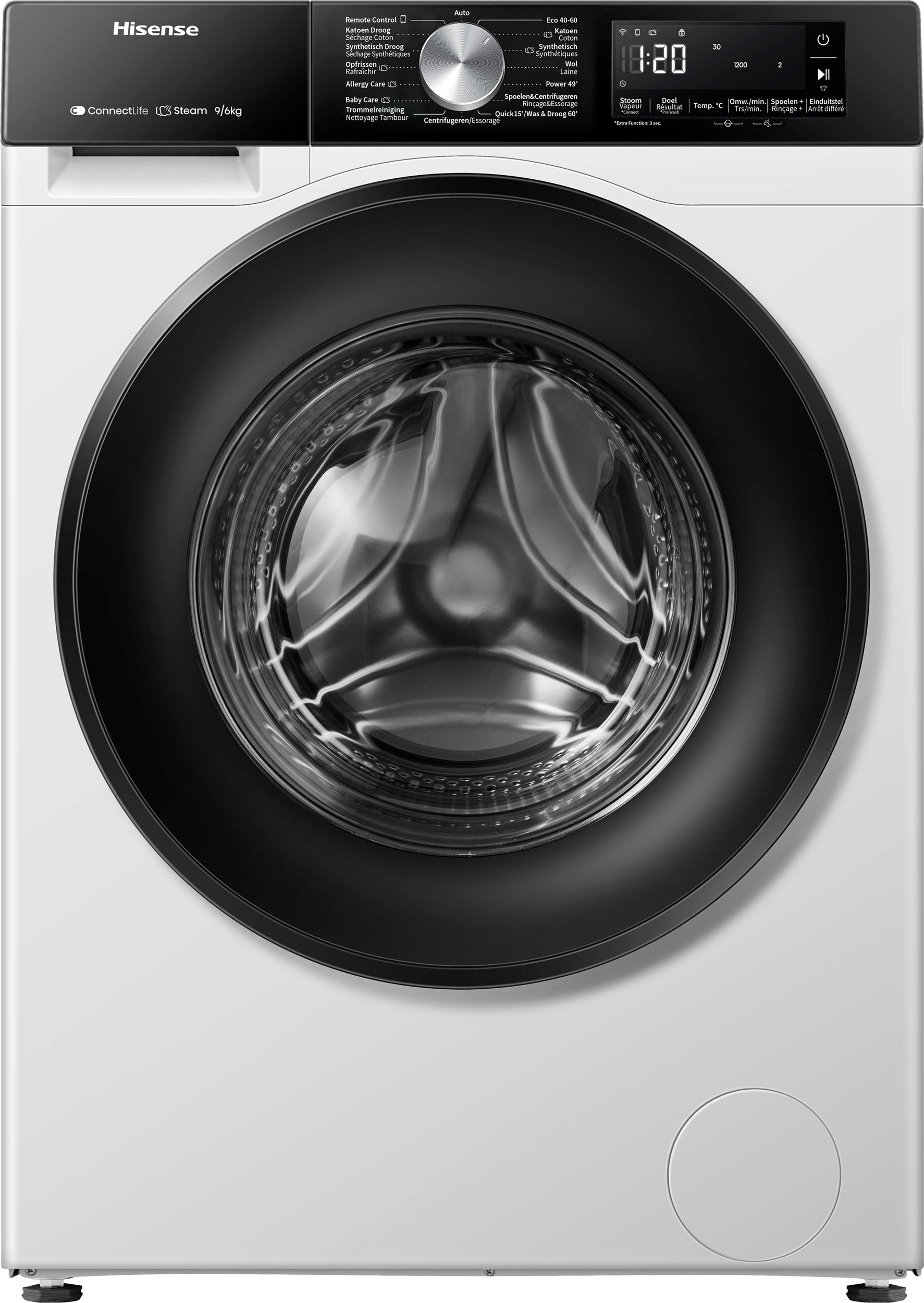 Hisense WD3S9043BW3 - Was-droogcombinatie - Energieklasse A - 9/6 kg - 1400 toeren - WiFi - Stoomfunctie - Wit