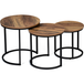 IDMarket - Set de 3 tables d'appoint, Hawkins, rond, bois foncé | 30/40/45 cm et pieds en métal noir, design industriel
