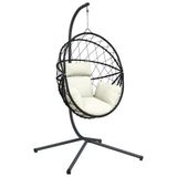 vidaXL Hangstoel met standaard, rattan en staal, beige