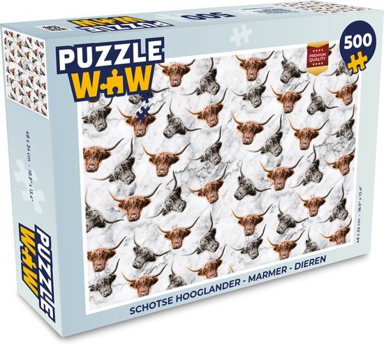 MuchoWow Puzzel Schotse hooglander - Marmer print - Dieren - Legpuzzel - Puzzel 500 stukjes