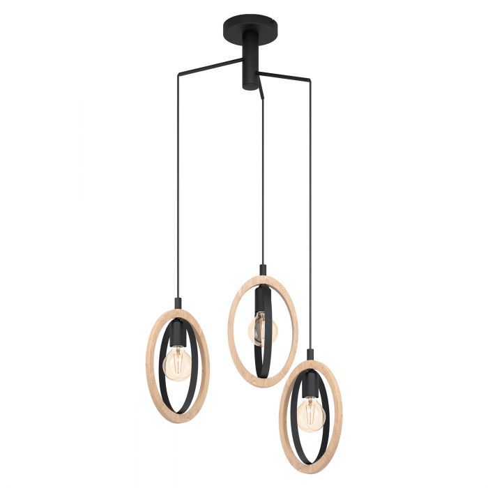 EGLO Basildon Hanglamp - Zwart/Bruin - E27 - Ø 61,5 cm - 130 cm