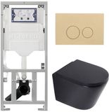 Geberit QeramiQ Dely Toiletset - 36.3x51.7cm - diepspoel - rimless - Geberit UP320 inbouwreservoir - softclose toilet zitting - 35mm - bedieningsplaat beige - ronde knoppen - mat zwart